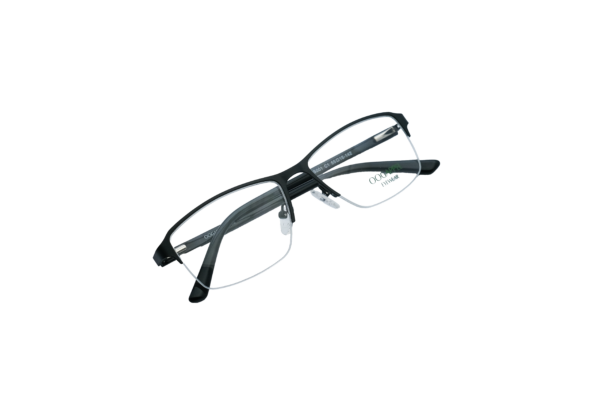 Black Semi-Rimless Metal Rectangle Men’s Eyeglasses Front View