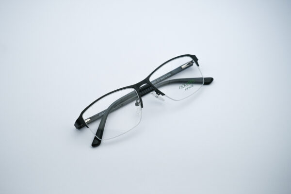 Black Semi-Rimless Metal Rectangle Men’s Eyeglasses Front View Original