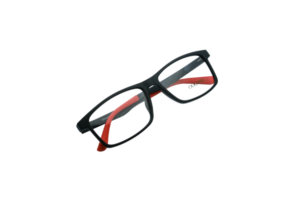 Black Square Eyeglasses with Red Tips by Oogappel Front View