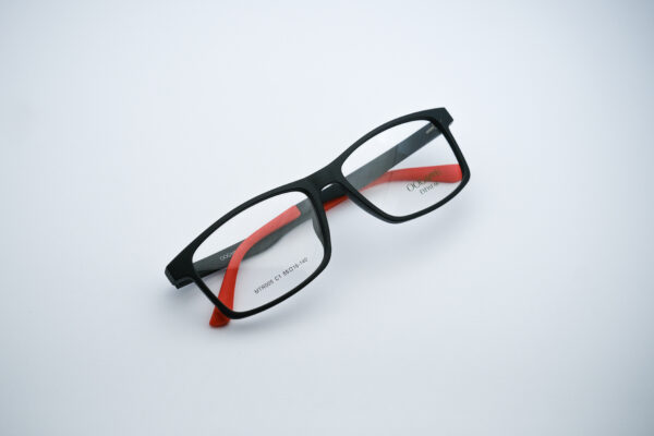 Black Square Eyeglasses with Red Tips by Oogappel Front View Original