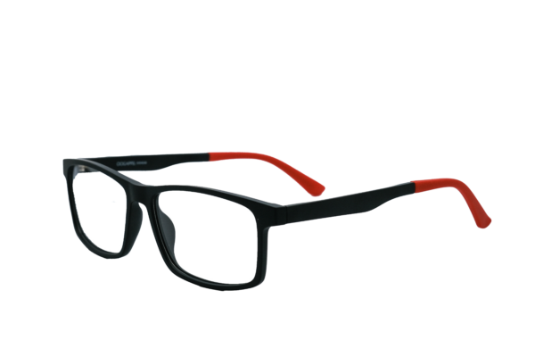Black Square Eyeglasses with Red Tips by Oogappel Side View 1