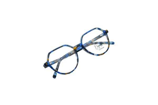 Blue Tortoiseshell Hexagonal Acetate Unisex Eyeglasses Front View