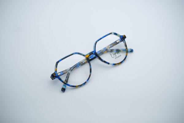 Blue Tortoiseshell Hexagonal Acetate Unisex Eyeglasses Front View Original
