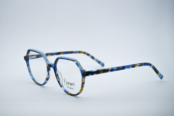 Blue Tortoiseshell Hexagonal Acetate Unisex Eyeglasses Side View Original