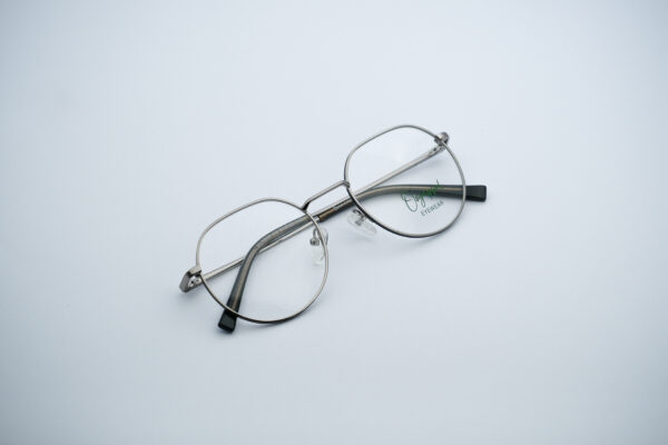 Brushed Silver Rounded Metal Unisex Eyeglasses Front View Original