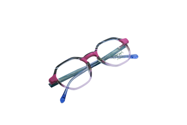 Pink and Blue Square Eyeglasses by Oogappel Front View