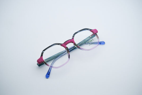 Pink and Blue Square Eyeglasses by Oogappel Front View Original