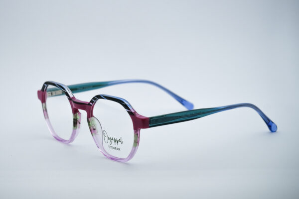 Pink and Blue Square Eyeglasses by Oogappel Side View Original